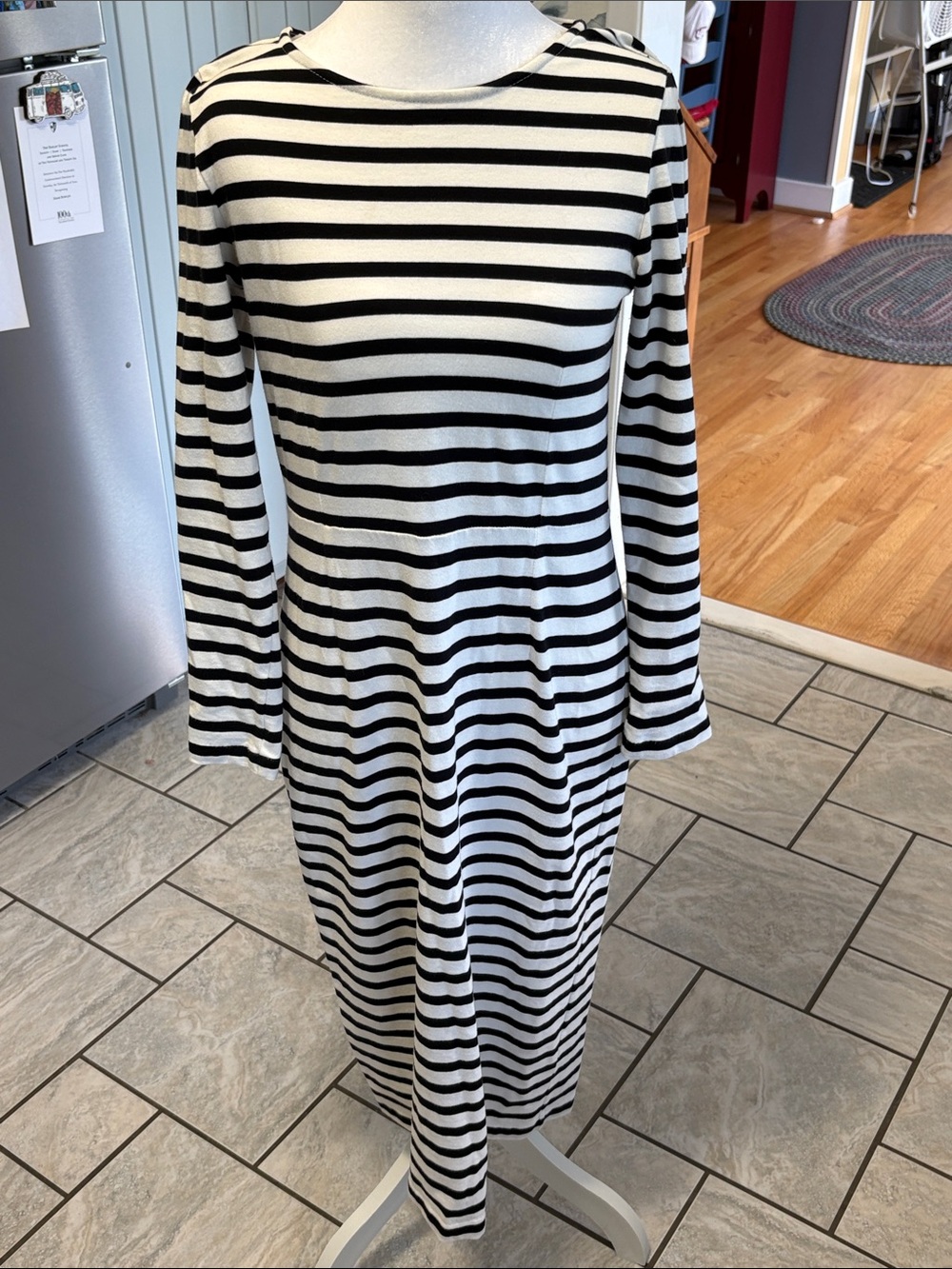 J. Crew Black and White Striped Long-Sleeve Knit Dress